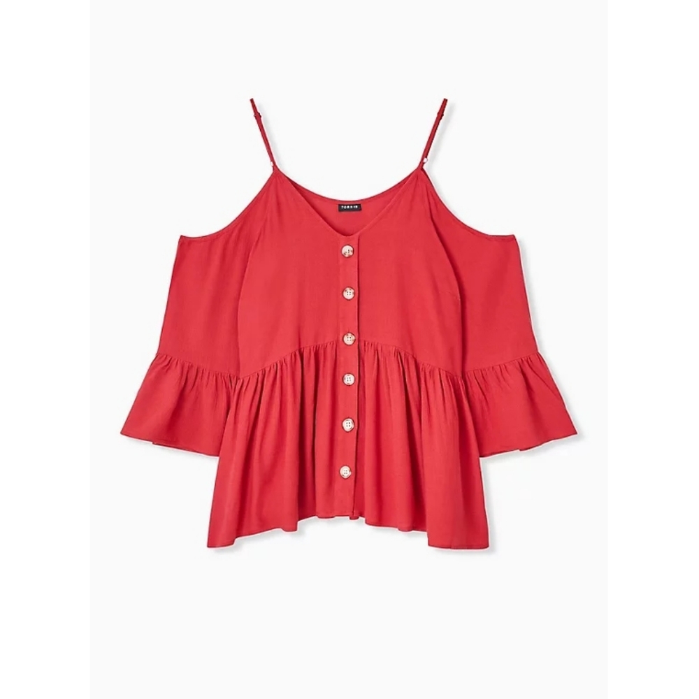 Red Bell Sleeve Cold Shoulder Top